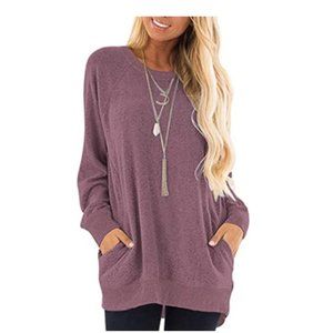 Womens Casual Long Sleeve Round Neck Pocket